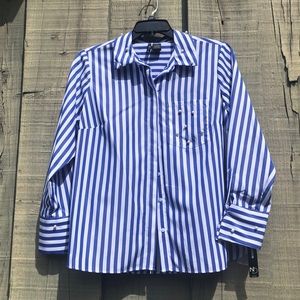 New Directions blue and white stripe button down